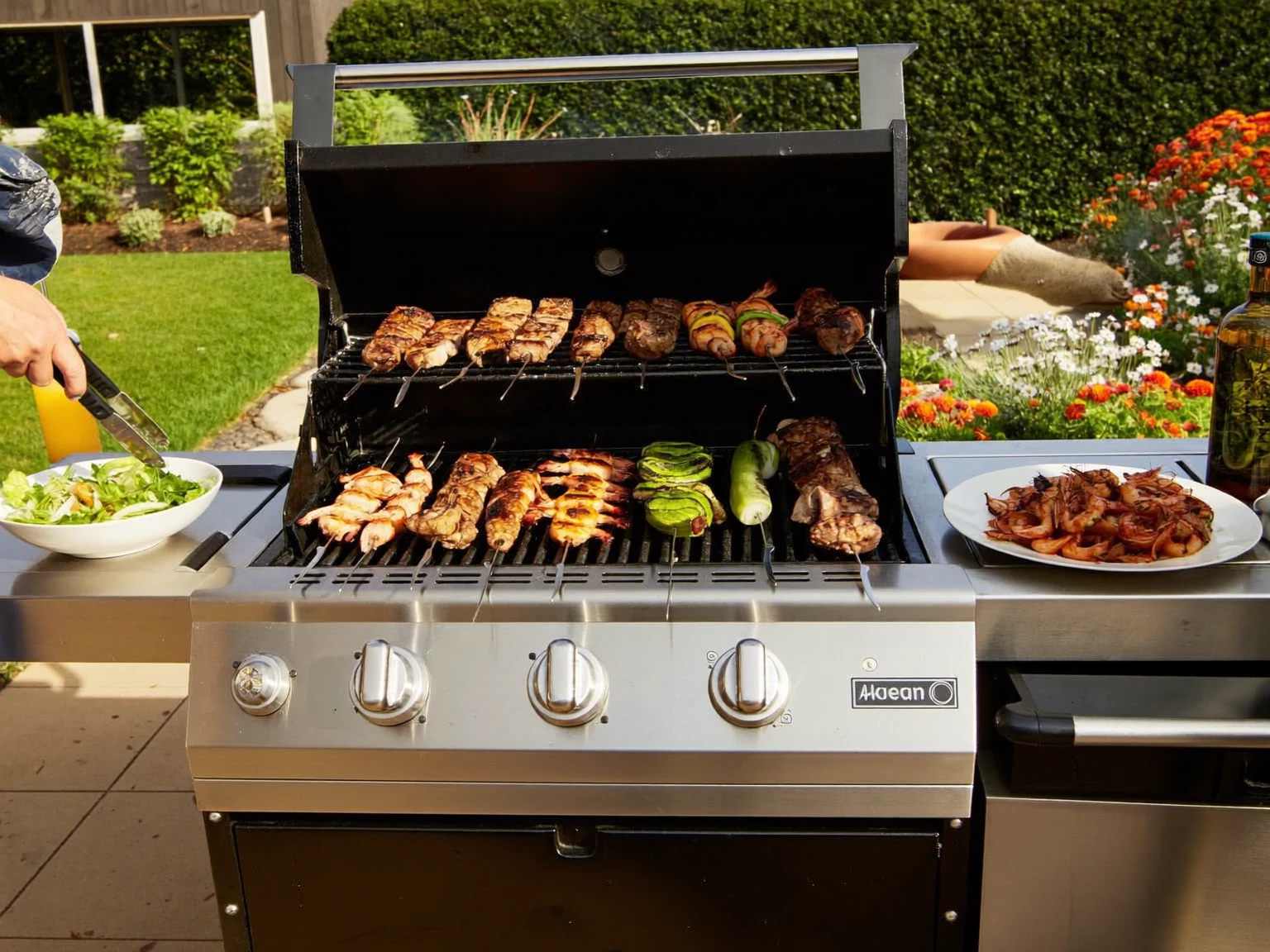 Illustrazione generata: contesto di utilizzo del barbecue in un giardino